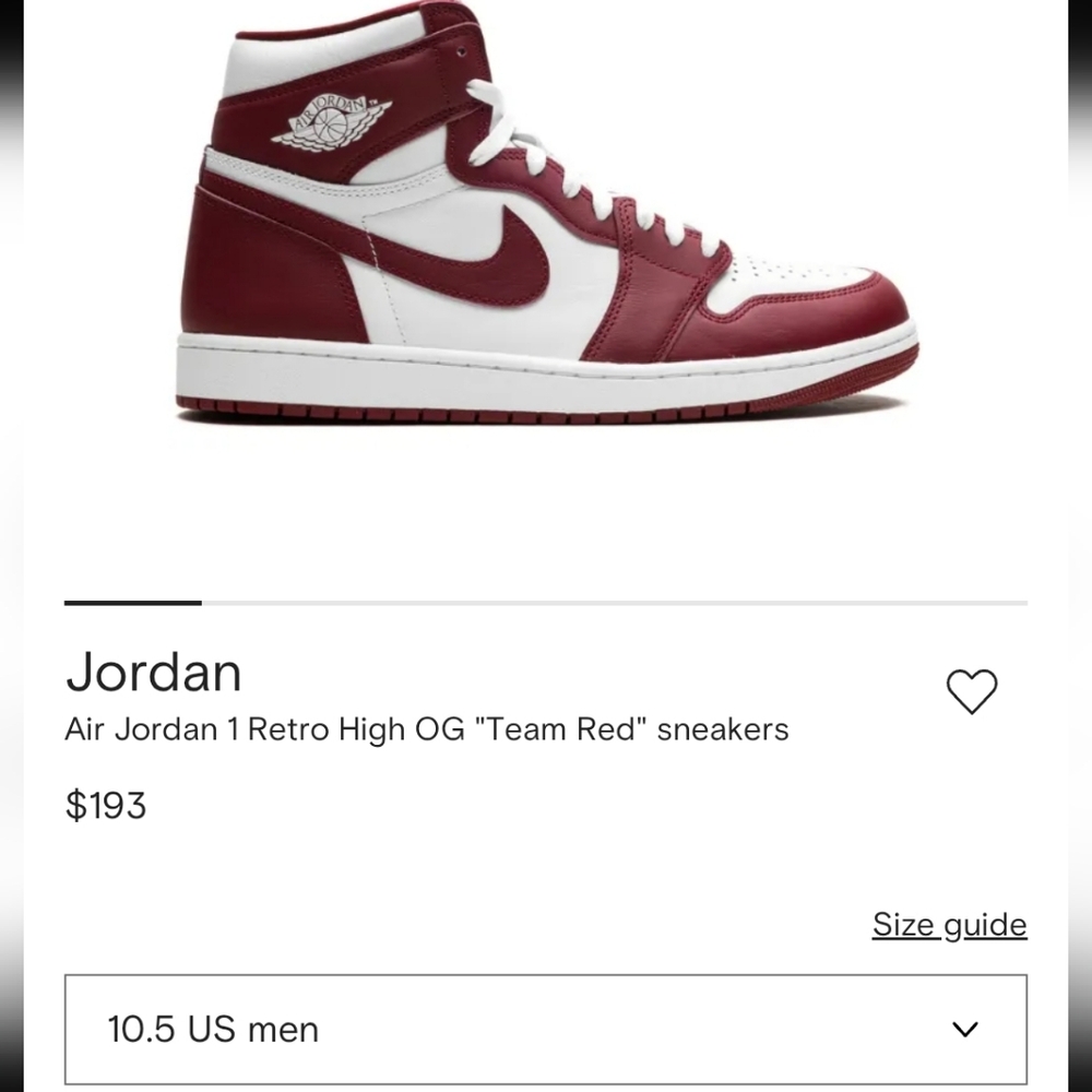 Air Jordan 1 Retro High OG "Team Red" sneakers Size 10.5